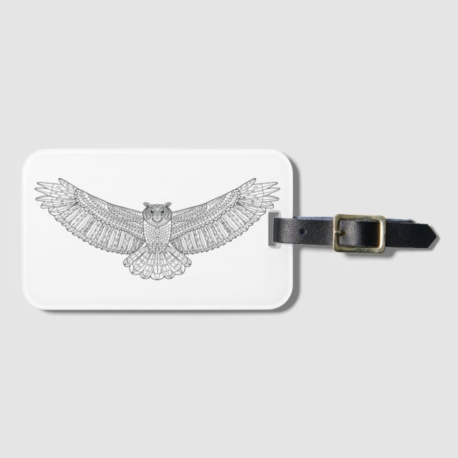 Ethnic Patterned Eagle Owl Luggage Tag (Front Horizontal)