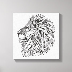 Ethnic Patterned Lion Head 6 Canvas Print