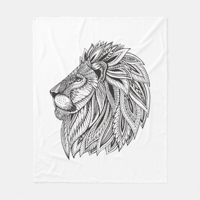 Ethnic Patterned Lion Head Fleece Blanket (Front)