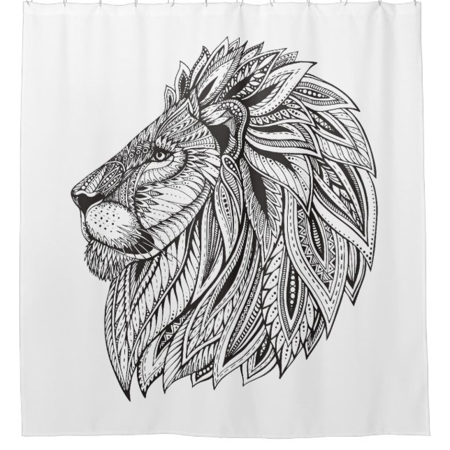 Ethnic Patterned Lion Head Shower Curtain (Front)