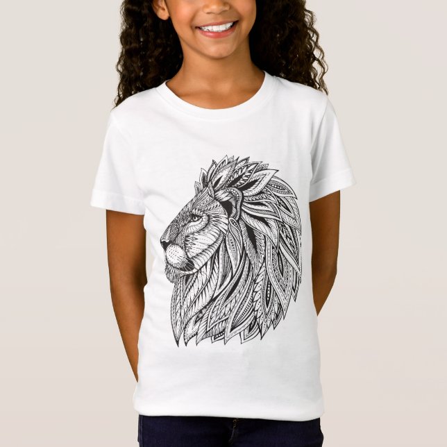 Ethnic Patterned Lion Head T-Shirt (Front)