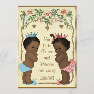 Ethnic Prince and Princess Twins Birthday Invitation