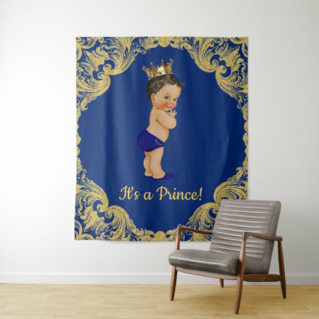 Ethnic Prince Baby Shower Backdrop Tapestry (In Situ)