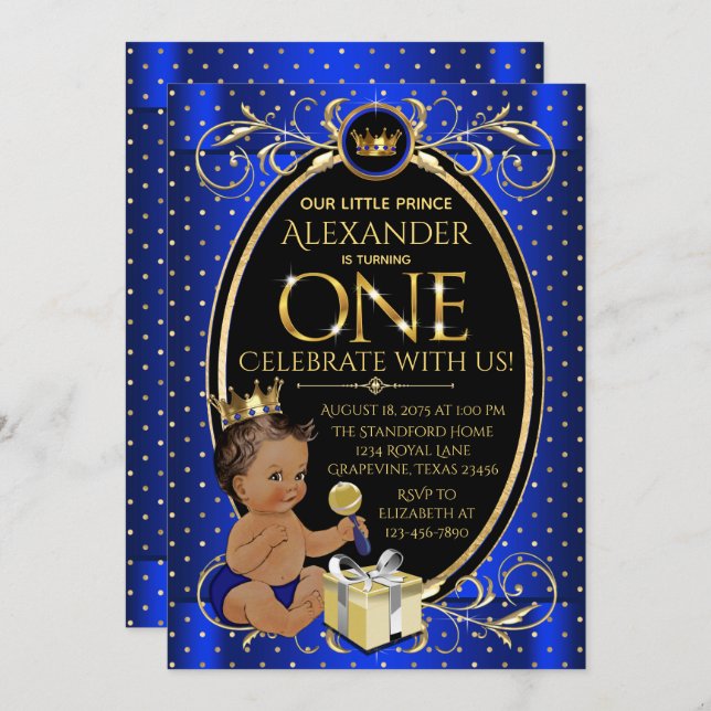 Ethnic Prince First Birthday Party Invitation (Front/Back)