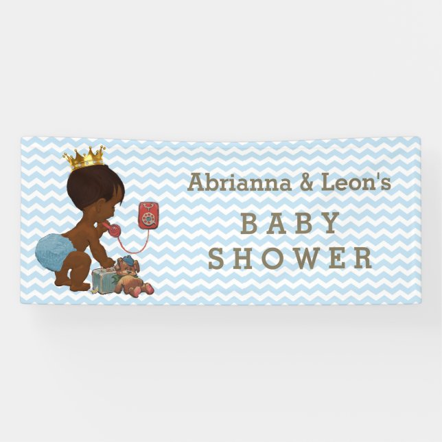 Ethnic Prince on Phone Chevrons Baby Shower Banner (Horizontal)