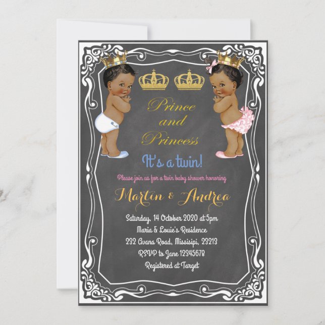 Ethnic Prince or Princess Twin Baby Shower Invitation (Front)
