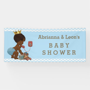 Ethnic Prince Phone Baby Shower Blue Chevrons Banner