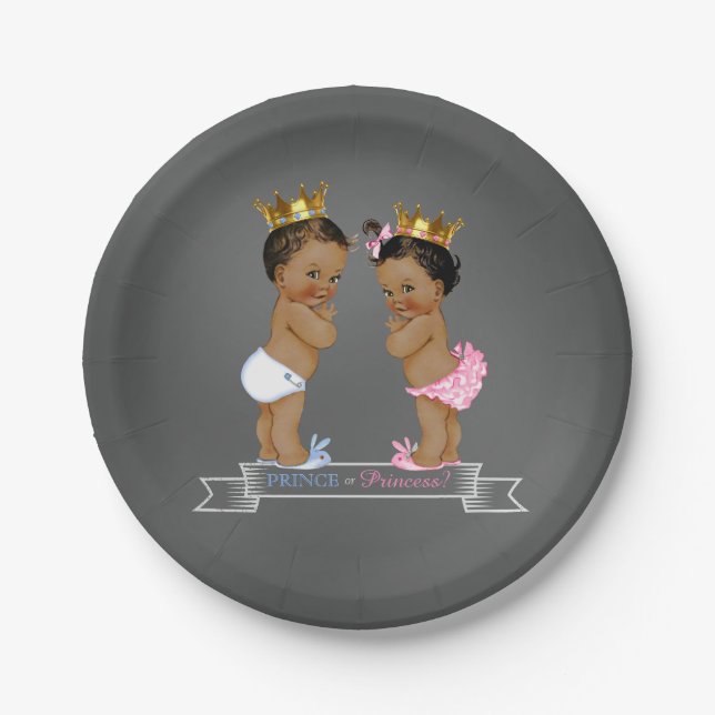 Ethnic Prince Princess Chalkboard Baby Shower Paper Plate (Front)