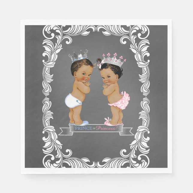 Ethnic Prince Princess Gender Reveal Baby Shower Napkin (Front)
