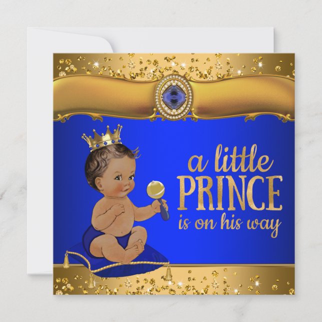Ethnic Prince Royal Blue Gold Prince Baby Shower Invitation (Front)