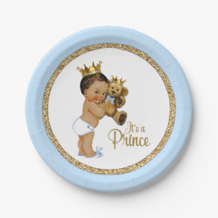 Ethnic Prince Teddy Bear Boy Baby Shower Paper Plate