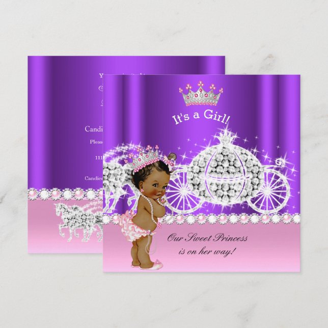 Ethnic Princess Baby Shower Carriage Pink Purple Invitation (Front/Back)