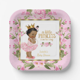 Ethnic Princess Baby Shower Pink Gold Rose Floral Paper Plate