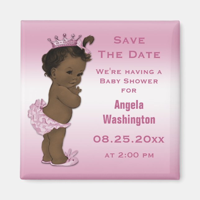 Ethnic Princess Baby Shower Save the Date Pink Magnet (Front)