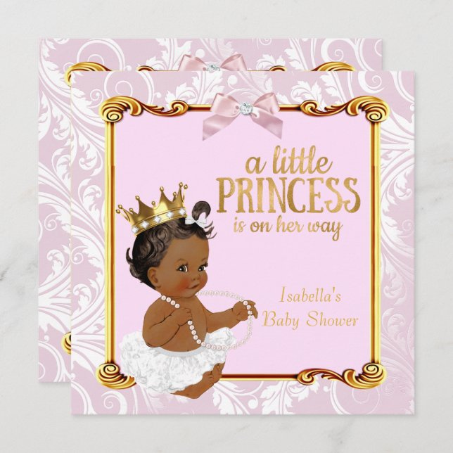 Ethnic Princess Baby Shower White Pink Gold Invitation (Front/Back)