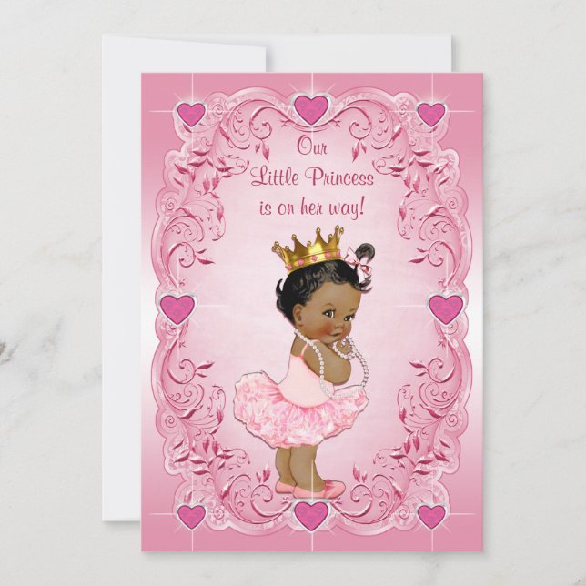Ethnic Princess Ballerina Love Hearts Baby Shower Invitation (Front)