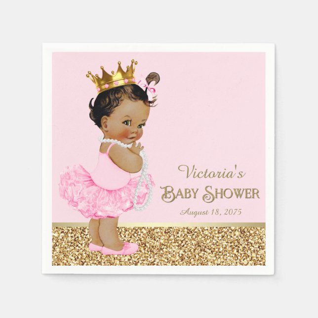 Ethnic Princess Ballerina Pink Gold Baby Shower Napkin (Front)