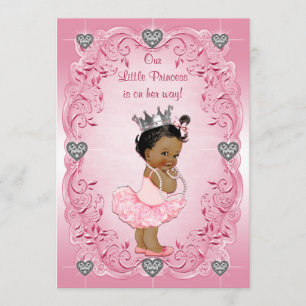 Ethnic Princess Ballerina Silver Heart Baby Shower Invitation
