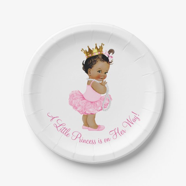 Ethnic Princess Ballerina Tutu Pearls Baby Shower Paper Plate (Front)