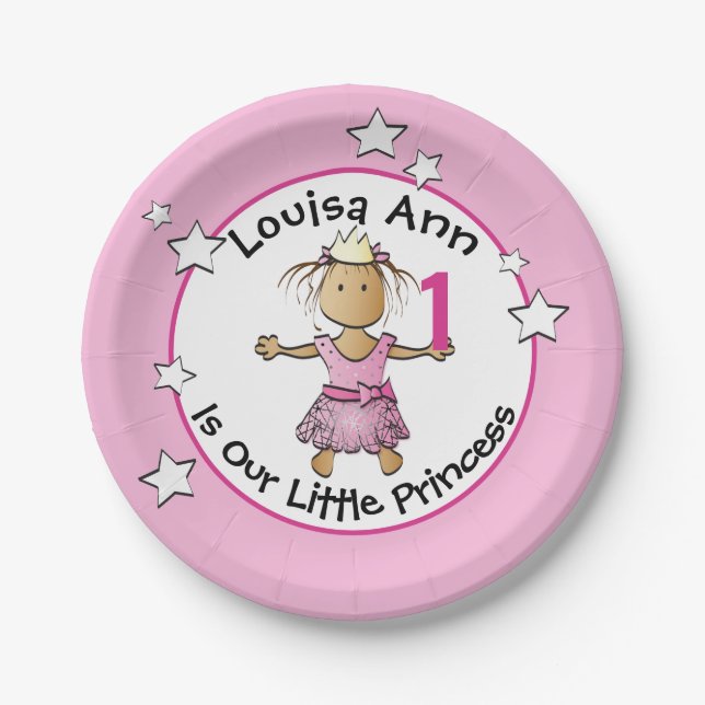 Ethnic Princess Cute 1st Birthday Pink Party  Paper Plate (Front)