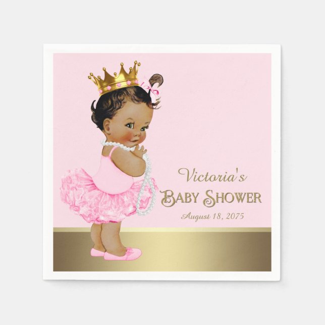 Ethnic Princess Pink Gold Baby Shower Napkin (Front)
