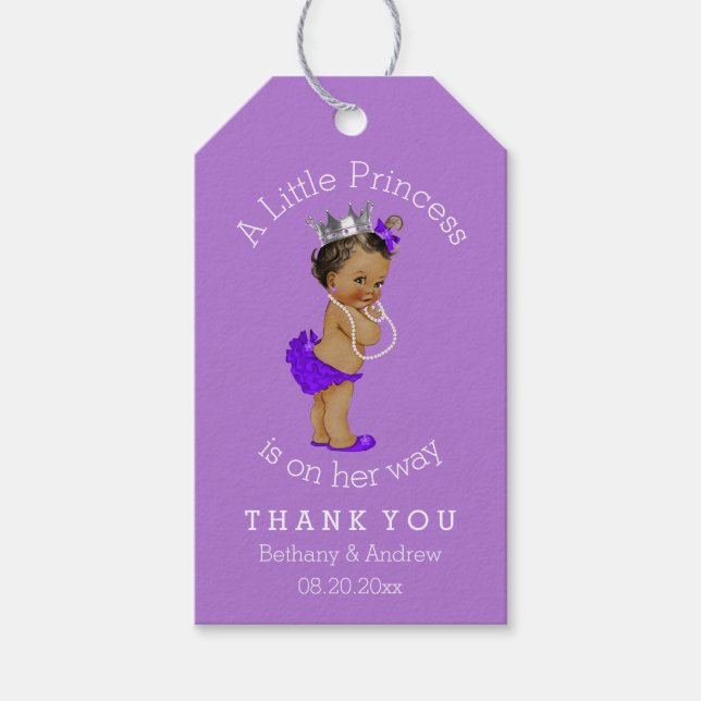 Ethnic Princess Purple Baby Shower Personalised Gift Tags (Front)