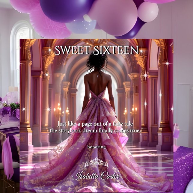 Ethnic Princess Sweet 16 Birthday Pink Purple Invitation (Creator Uploaded)