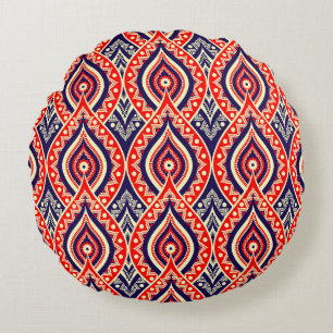 Ethnic red-gold color Indian flower style pattern Round Cushion