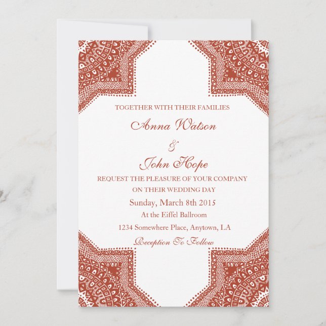 Ethnic Red Moroccan Wedding Invitation (Front)