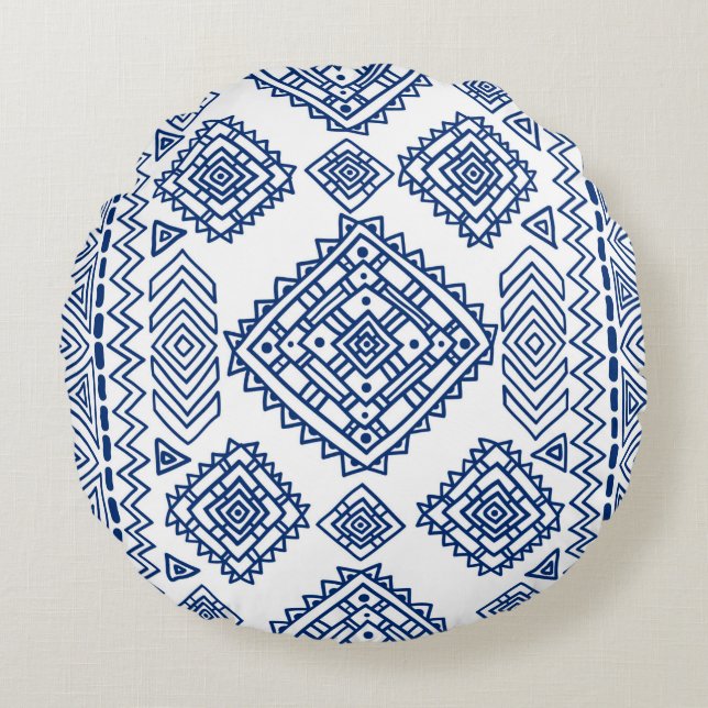 Ethnic seamless geometric pattern round cushion (Front)