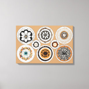 Ethnic Shapes Modern Colourful Wrapped Art Canvas  Print