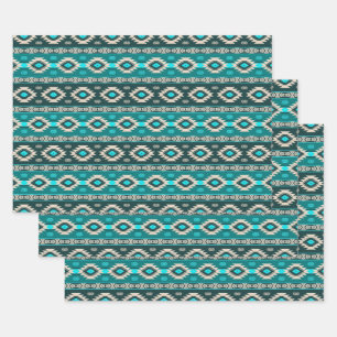 Ethnic Southwestern  Geometric Pattern Wrapping Paper Sheet