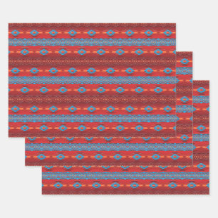 Ethnic Southwestern  Geometric Pattern Wrapping Paper Sheet