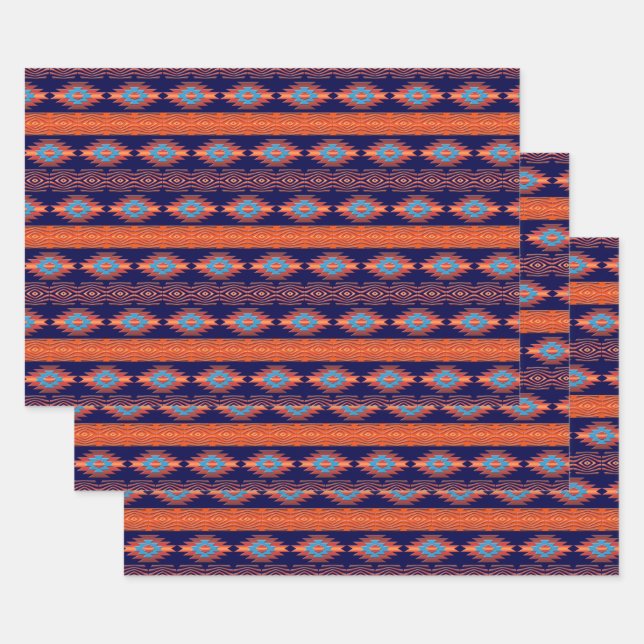 Ethnic Southwestern  Geometric Pattern Wrapping Paper Sheet (Set)