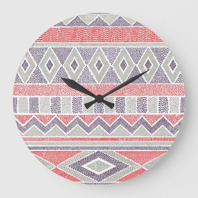 Ethnic Striped Tribal: Handmade Vintage Large Clock (Front)