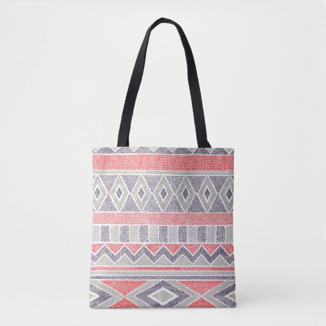 Ethnic Striped Tribal: Handmade Vintage Tote Bag (Front)