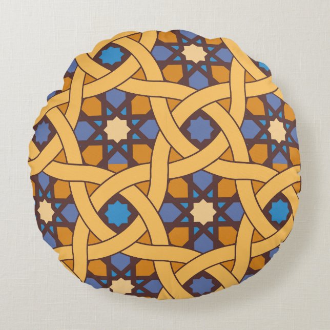 Ethnic Style Abstract Mosaic Pattern Round Cushion (Front)