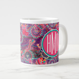 Ethnic Style Animal Pattern Monogram Large Coffee Mug