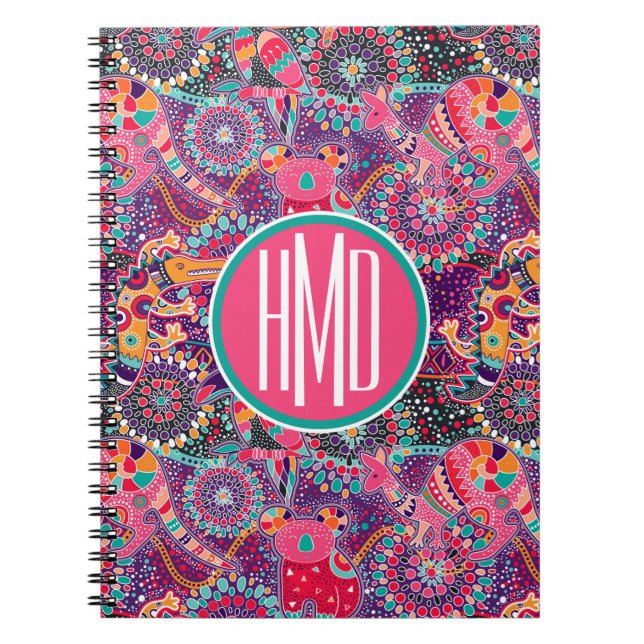 Ethnic Style Animal Pattern | Monogram Spiral Notebook (Front)