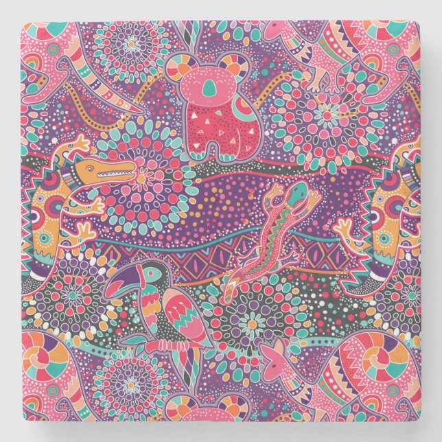 Ethnic Style Animal Pattern Stone Coaster (Front)