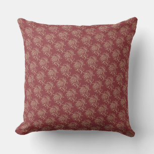 Ethnic Style Floral Mini-print Beige on Maroon Cushion
