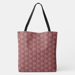 Ethnic Style Floral Mini-print Beige on Maroon Tote Bag