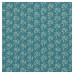 Ethnic Style Floral Mini-print Beige on Teal Fabric