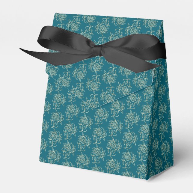 Ethnic Style Floral Mini-print Beige on Teal Favour Box (Front Side)