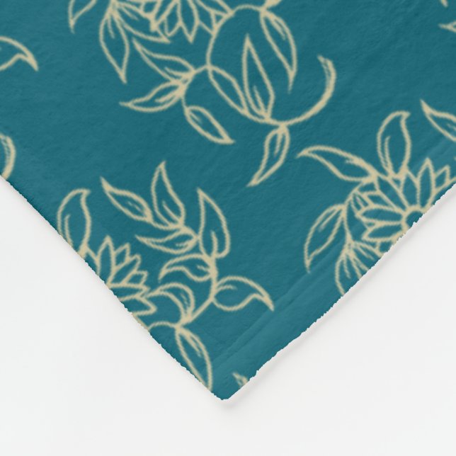 Ethnic Style Floral Mini-print Beige on Teal Fleece Blanket (Corner)
