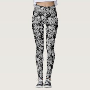 Ethnic symbols motif black and white pattern leggings