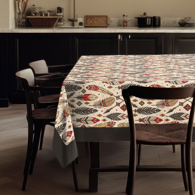 Ethnic Tablecloth with Feather and Arrow Motif (Ethnic Tablecloth with Feather and Arrow Motif)