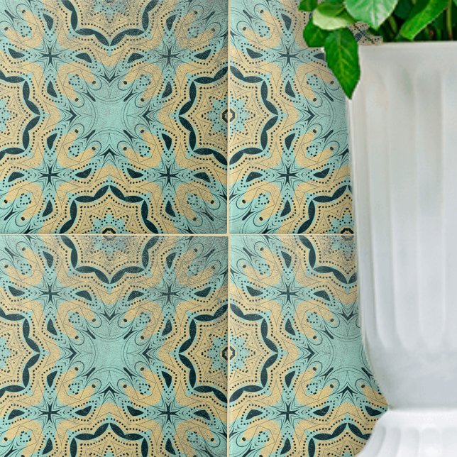 Ethnic Teal Brown Black Geometric Dotted Details Tile (Creator Uploaded)