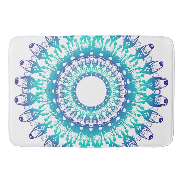 ethnic teal mandala bath mat (Front)