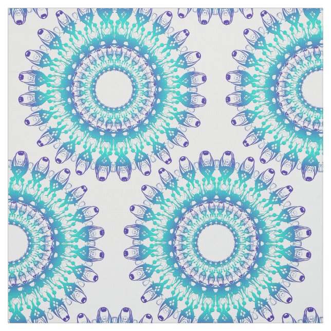 ethnic teal mandala. fabric (Swatch)